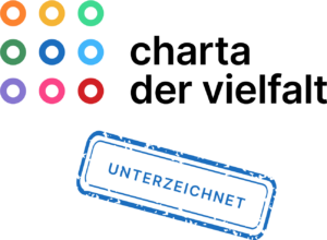 Logo der Charta der Vielfalt, mit einem "Unterzeichnet"-Stempel darunter